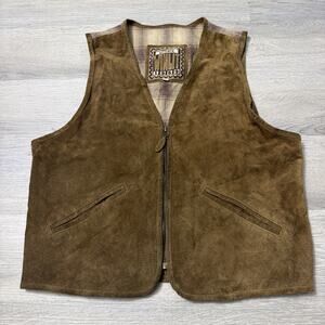 Authentic Winlit Vintage Suede Brown Leather Zip Up Western Vest Size Small